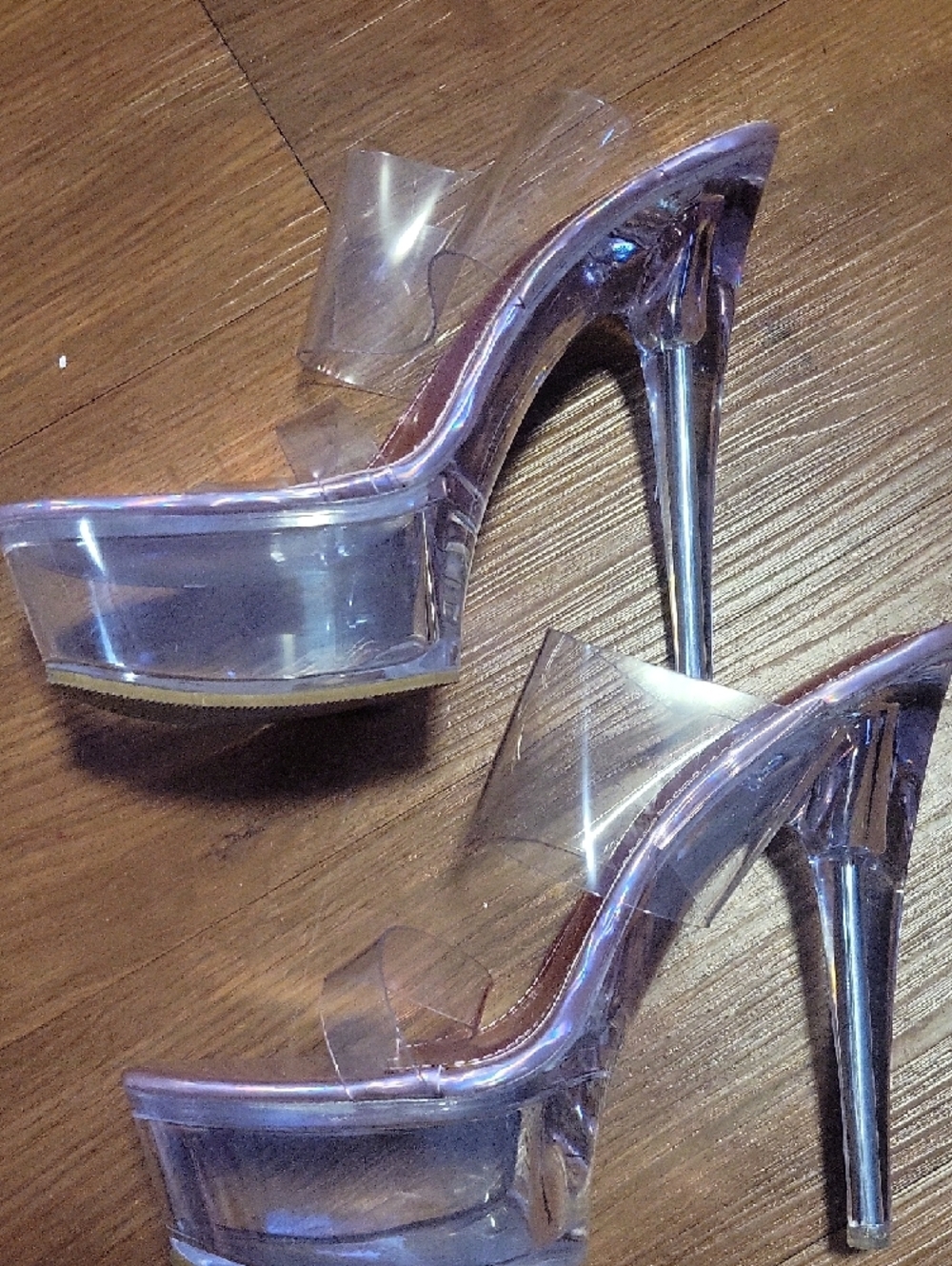 So Me Iridescent Pink Platform Mules with Clear Straps - Picture 2 of 4
